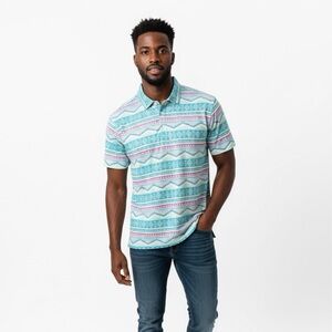 Men's Patterned Polo Shirt - Blue and White